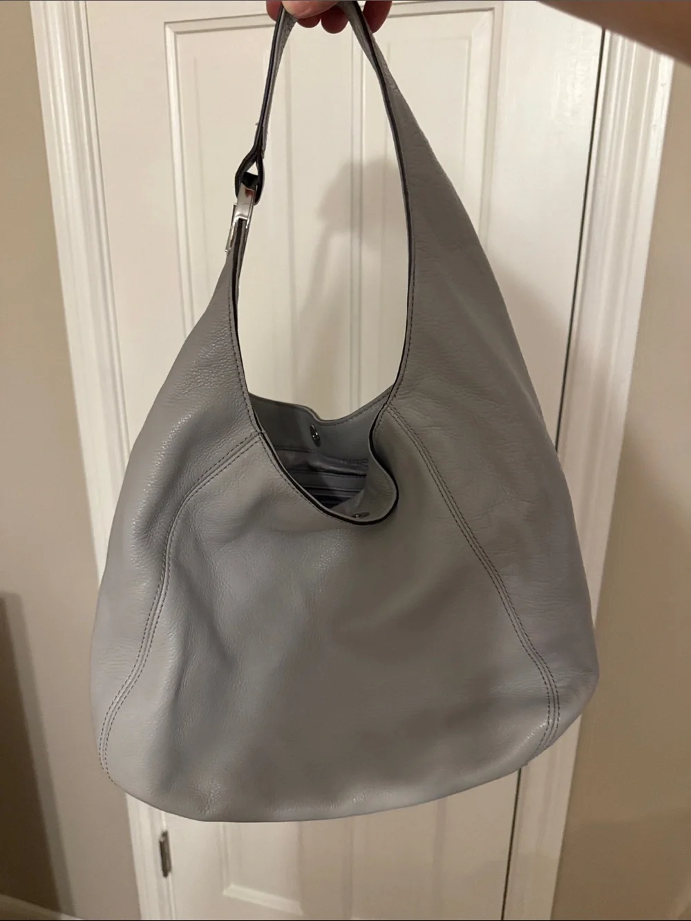 Michael Kors Light Gray Leather Hobo Bag with MK Emblem